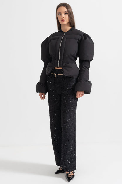 Women's Cropped Puffer Jacket | Fitted Waist | Black Quilted Winter Coat | Insulated | Steven & Levon