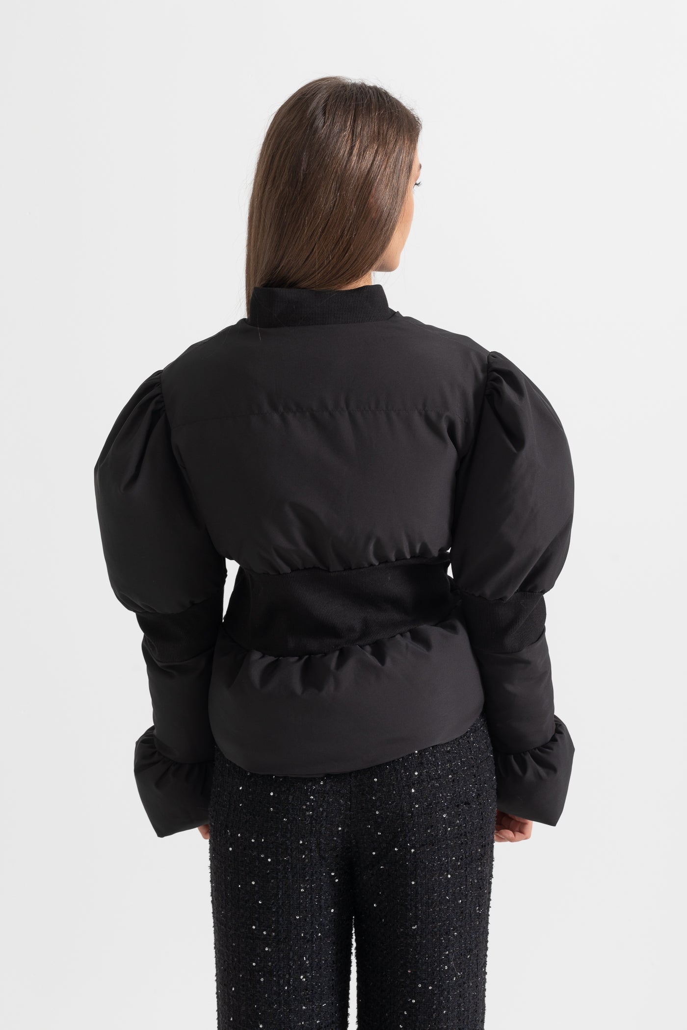 Women's Cropped Puffer Jacket | Fitted Waist | Black Quilted Winter Coat | Insulated | Steven & Levon