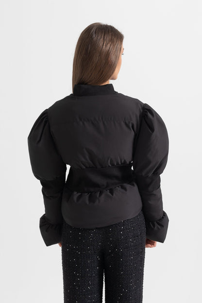 Women's Cropped Puffer Jacket | Fitted Waist | Black Quilted Winter Coat | Insulated | Steven & Levon