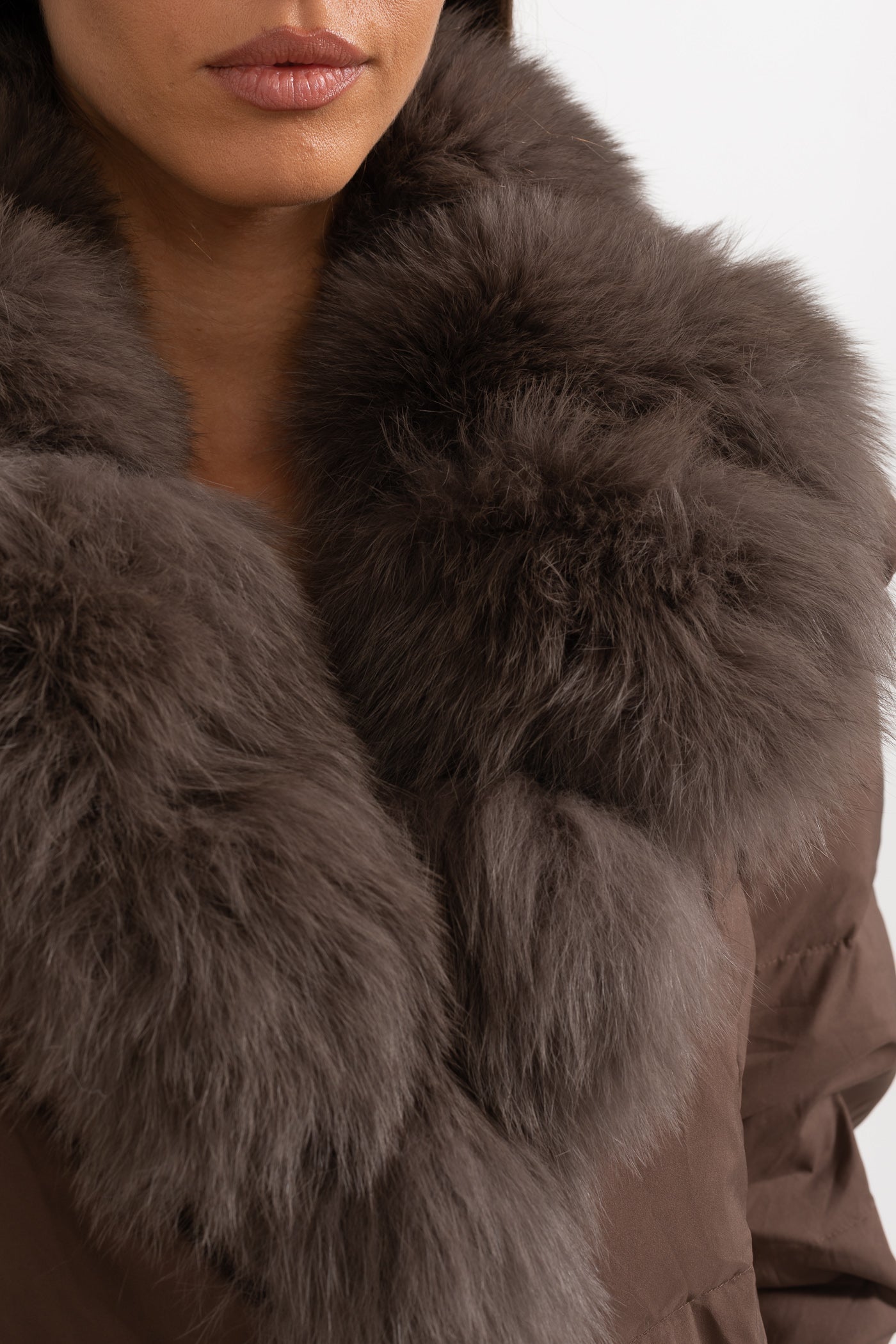 Women's Puffer Jacket | Duck Down | Real Fox Fur Hood | Brown Winter Coat | Steven & Levon