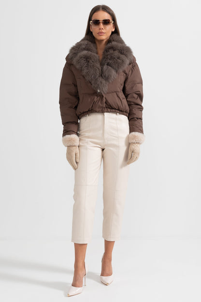 Women's Puffer Jacket | Duck Down | Real Fox Fur Hood | Brown Winter Coat | Steven & Levon