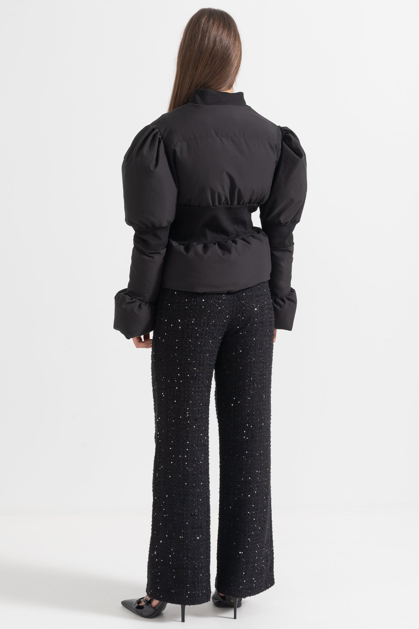 Women's Cropped Puffer Jacket | Fitted Waist | Black Quilted Winter Coat | Insulated | Steven & Levon