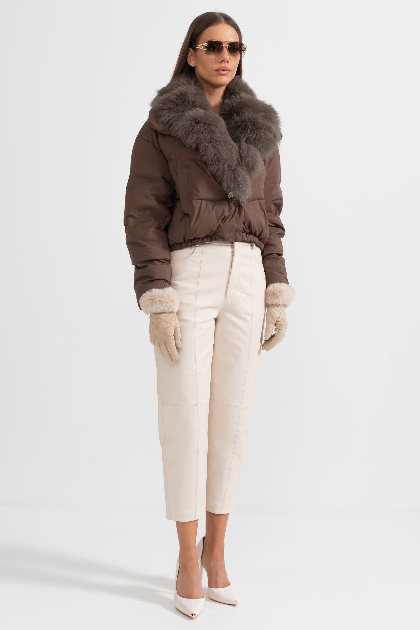 Women's Puffer Jacket | Duck Down | Real Fox Fur Hood | Brown Winter Coat | Steven & Levon