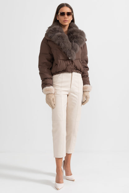 Women's Puffer Jacket | Duck Down | Real Fox Fur Hood | Brown Winter Coat | Steven & Levon