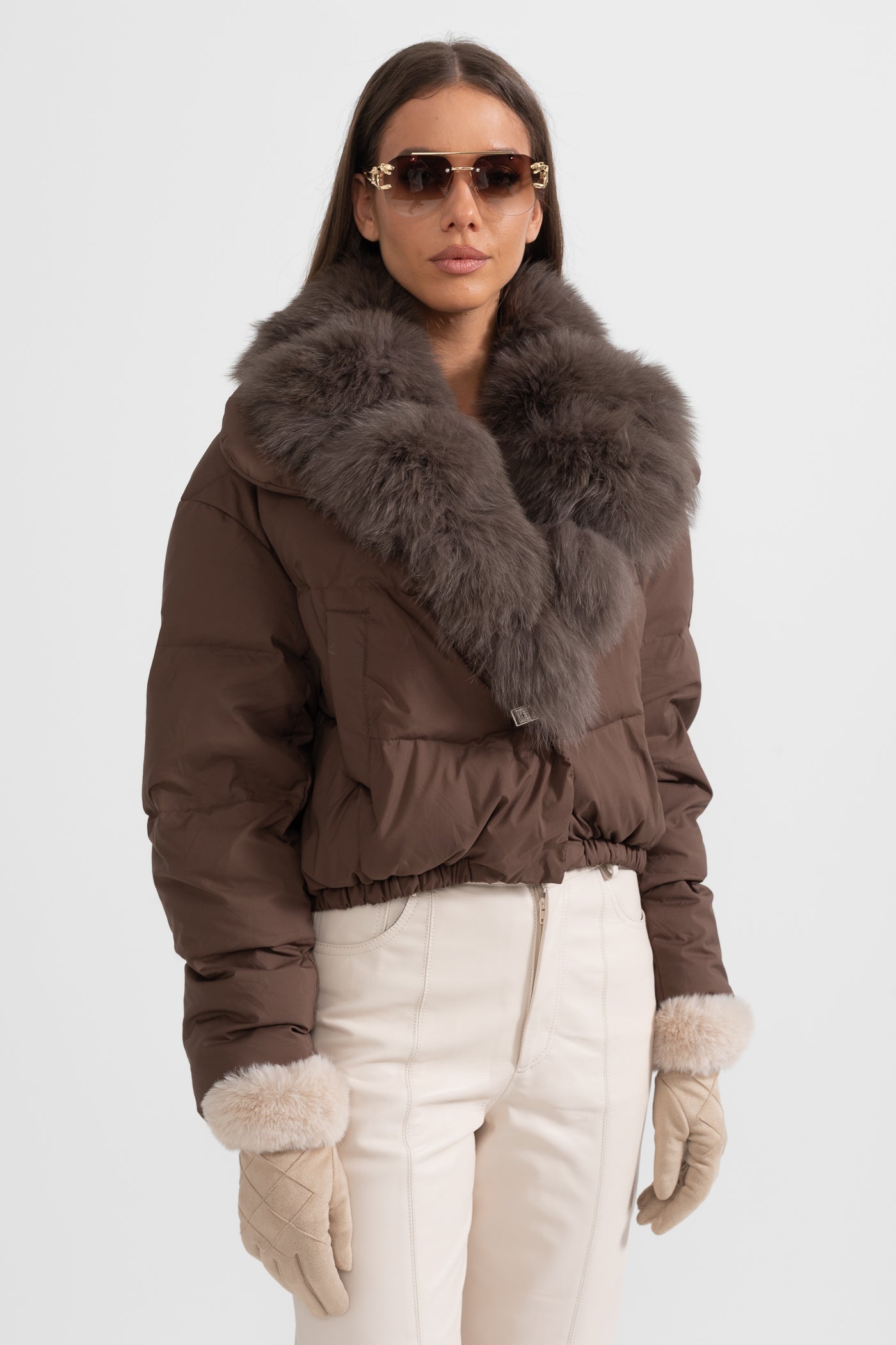 Women's Puffer Jacket | Duck Down | Real Fox Fur Hood | Brown Winter Coat | Steven & Levon