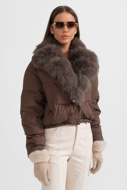 Women's Puffer Jacket | Duck Down | Real Fox Fur Hood | Brown Winter Coat | Steven & Levon