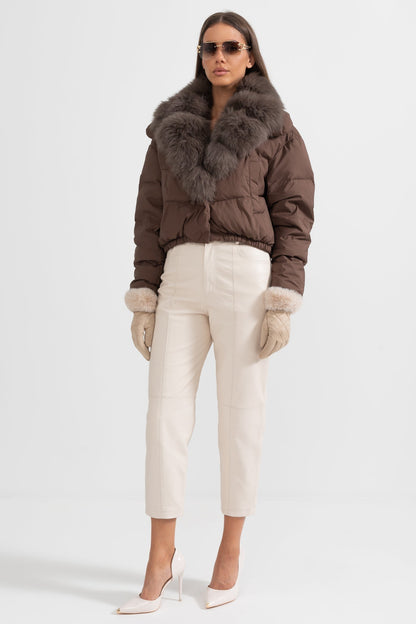 Women's Puffer Jacket | Duck Down | Real Fox Fur Hood | Brown Winter Coat | Steven & Levon