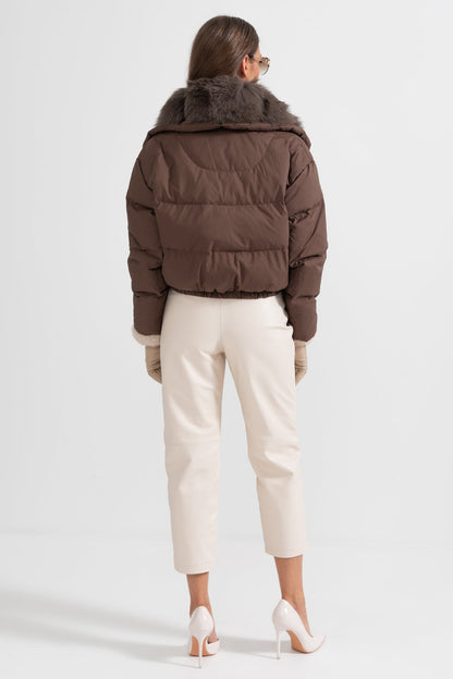 Women's Puffer Jacket | Duck Down | Real Fox Fur Hood | Brown Winter Coat | Steven & Levon