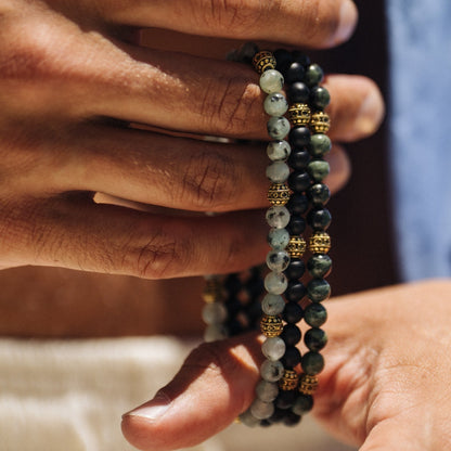 Matte Onyx Stone Bracelet | Men | Stainless Steel | Silver & Gold | Onyx Beads | Steven & Levon