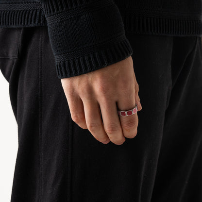 Red Stone Band Ring | Silver | Unisex | Stainless Steel | Red Stone Detail | Classic Style | Steven & Levon