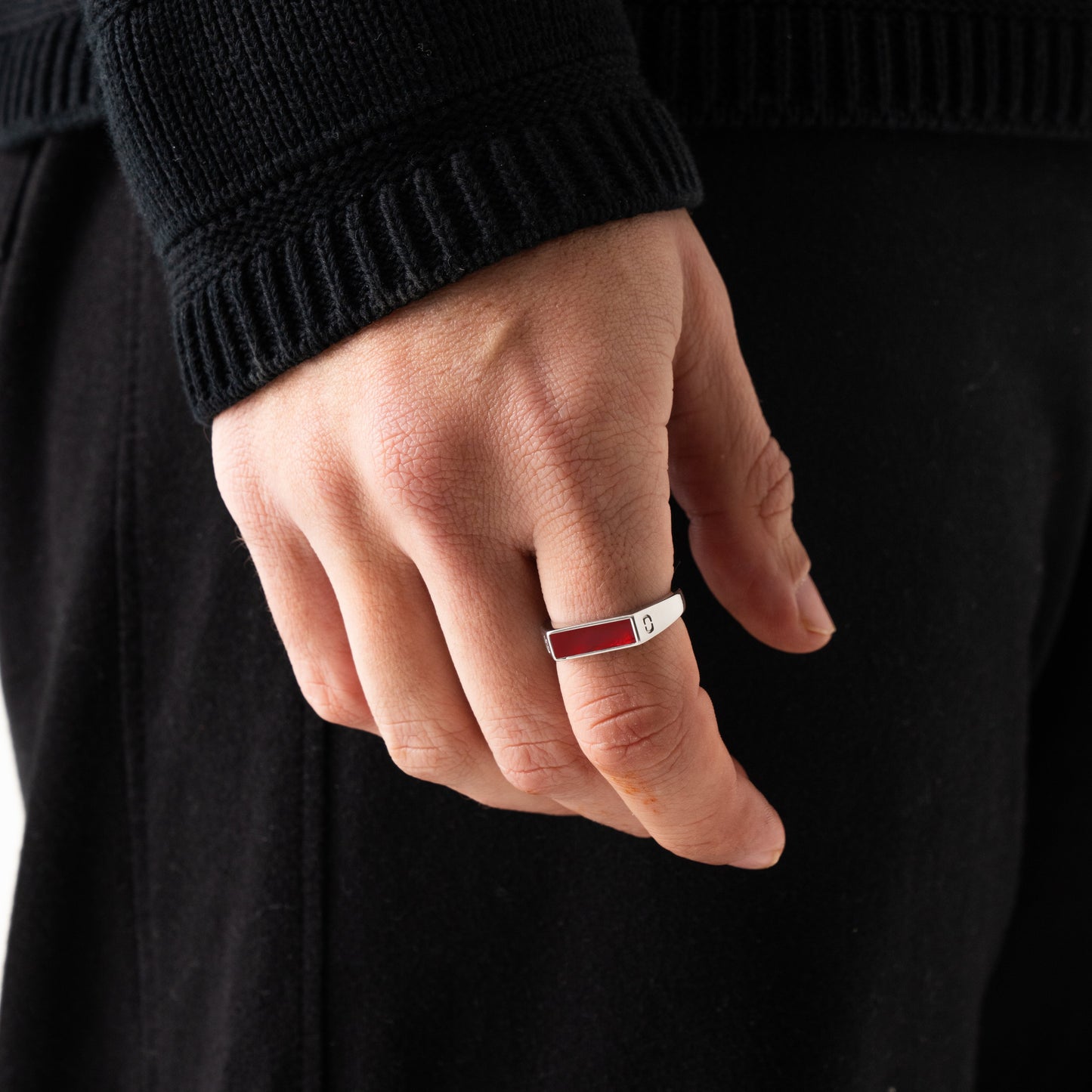Red Rectangle Signet Ring | Gold or Silver | Unisex | Stainless Steel | Red Stone | Steven & Levon