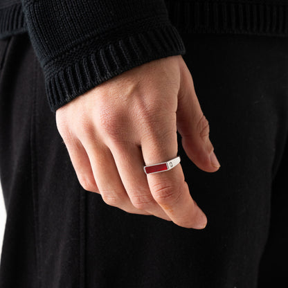Red Rectangle Signet Ring | Gold or Silver | Unisex | Stainless Steel | Red Stone | Steven & Levon