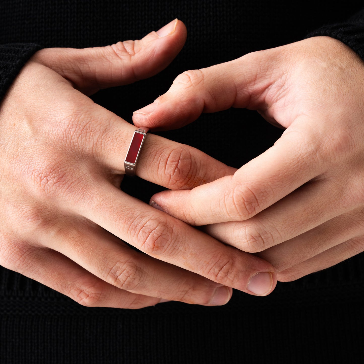 Red Rectangle Signet Ring | Gold or Silver | Unisex | Stainless Steel | Red Stone | Steven & Levon