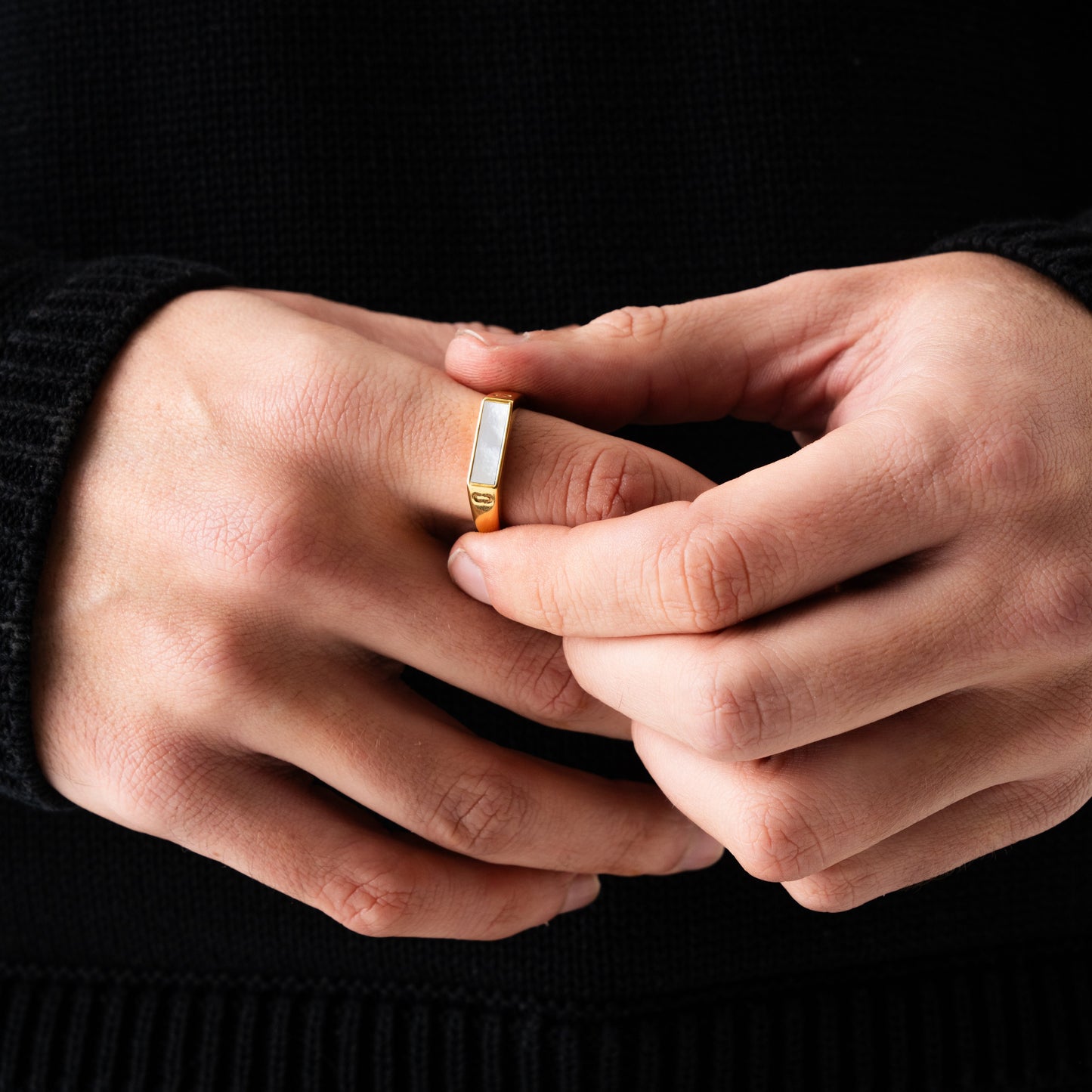 White Rectangle Signet Ring | Gold | Unisex | Stainless Steel | White Stone | Classic Style | Steven & Levon