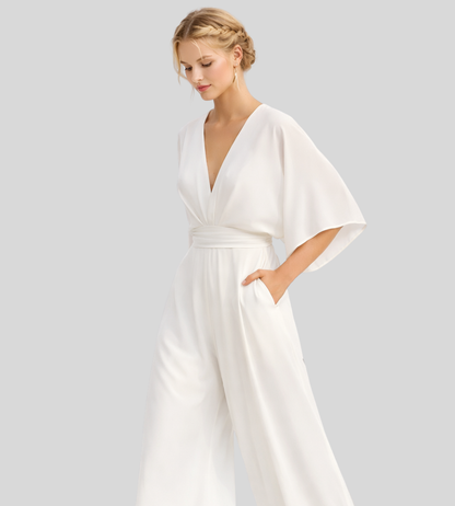 Women's Jumpsuit | Wide Leg V-Neck Jumpsuit | Lightweight Fit | Steven & Levon