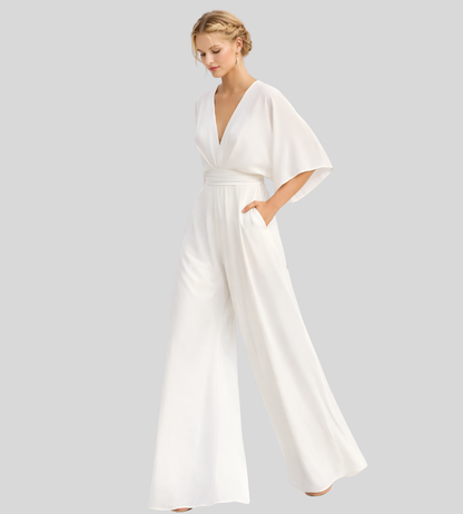 Women's Jumpsuit | Wide Leg V-Neck Jumpsuit | Lightweight Fit | Steven & Levon