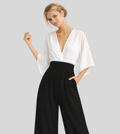 Women's Jumpsuit | Wide Leg V-Neck Jumpsuit | Lightweight Fit | Steven & Levon