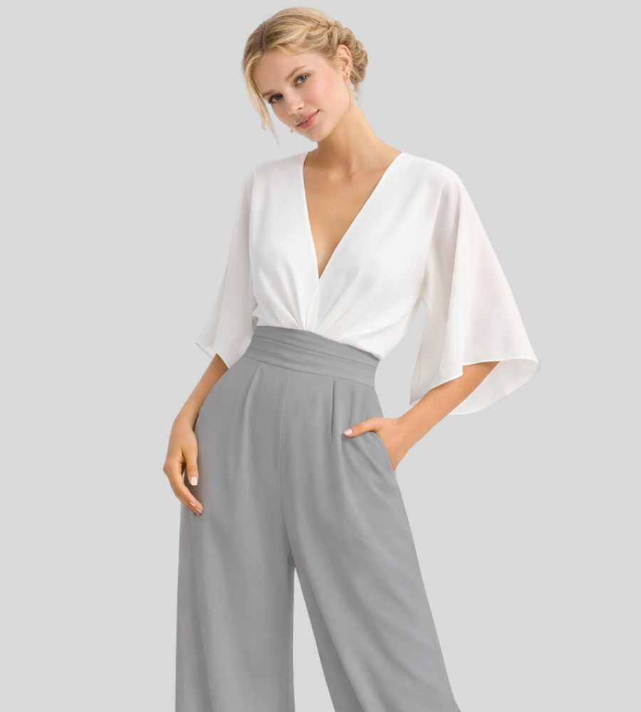 Women's Jumpsuit | Wide Leg V-Neck Jumpsuit | Lightweight Fit | Steven & Levon