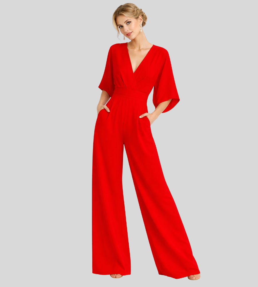 Women's Jumpsuit | Wide Leg V-Neck Jumpsuit | Lightweight Fit | Steven & Levon