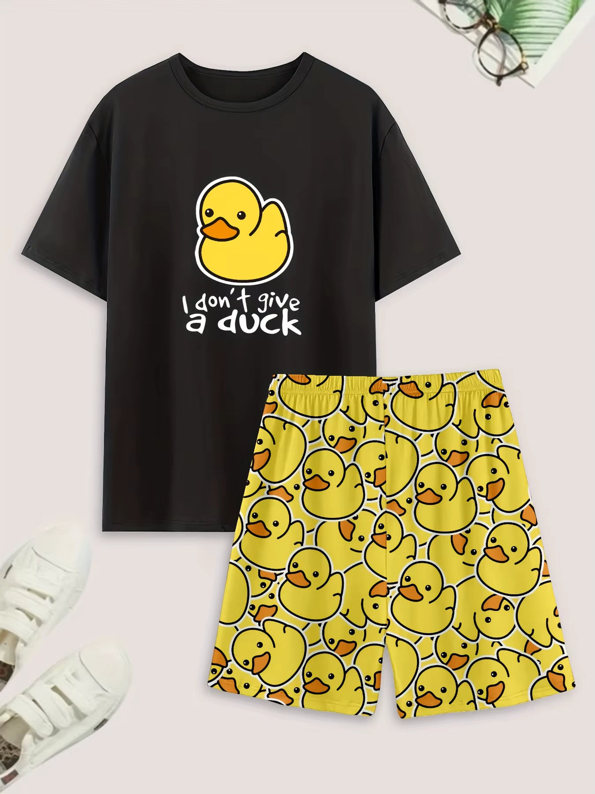 Duck Print Sleepwear | Men's Pajama | Polyester | T-Shirt & Shorts | Summer | Steven & Levon
