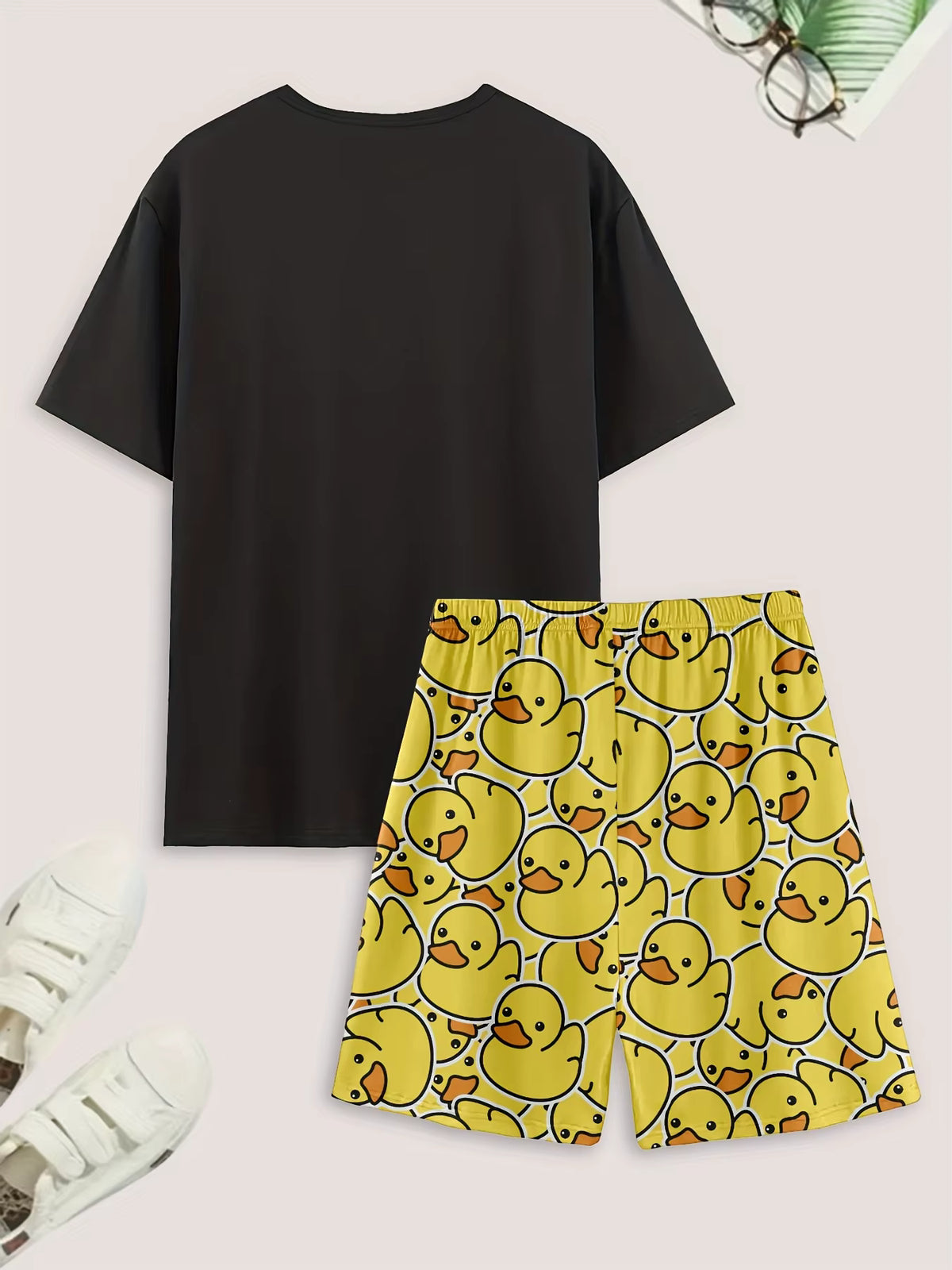 Duck Print Sleepwear | Men's Pajama | Polyester | T-Shirt & Shorts | Summer | Steven & Levon