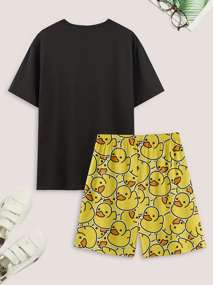 Duck Print Sleepwear | Men's Pajama | Polyester | T-Shirt & Shorts | Summer | Steven & Levon