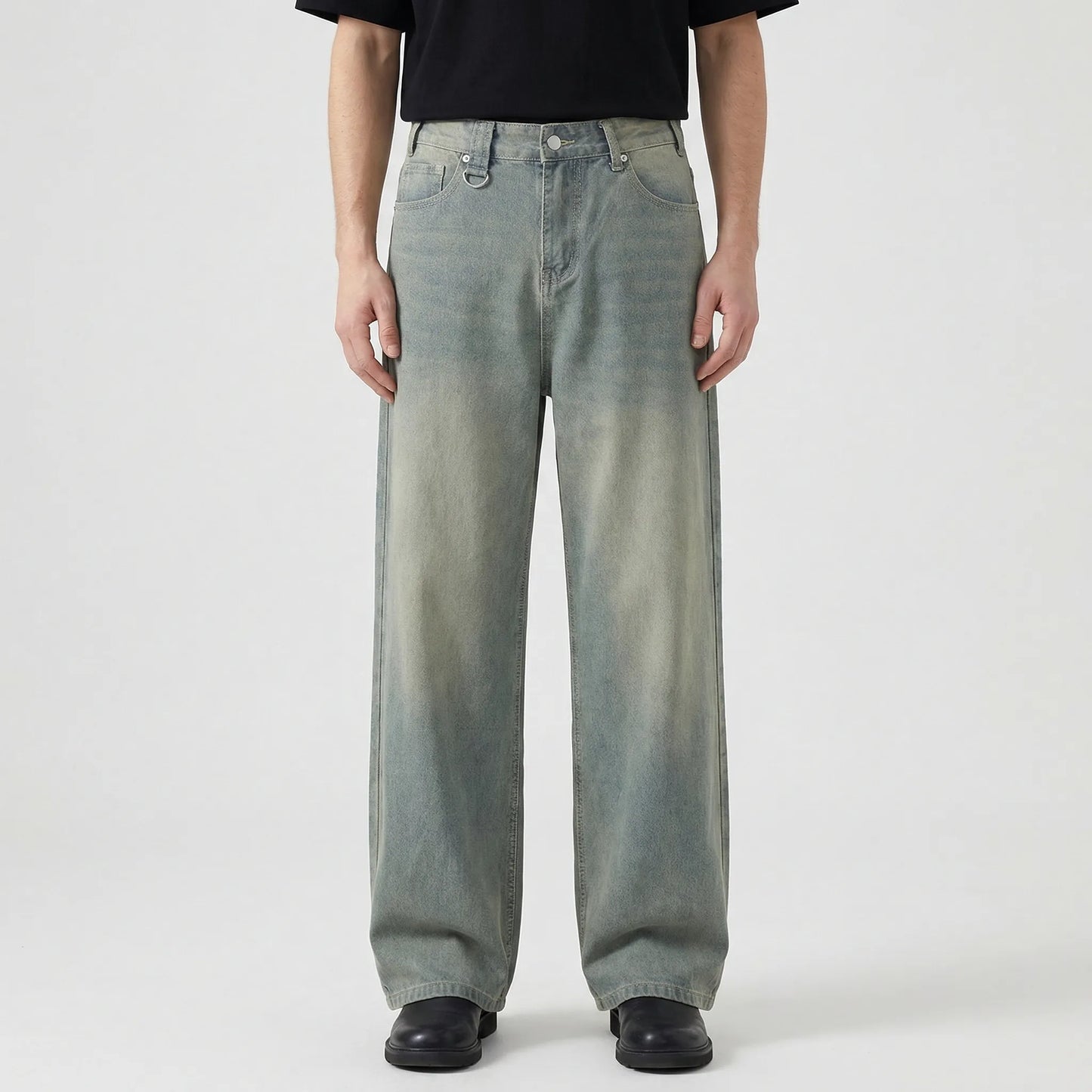 Denrix - Loose Wide-Leg Straight Washed Jeans  Casual Everyday Wear