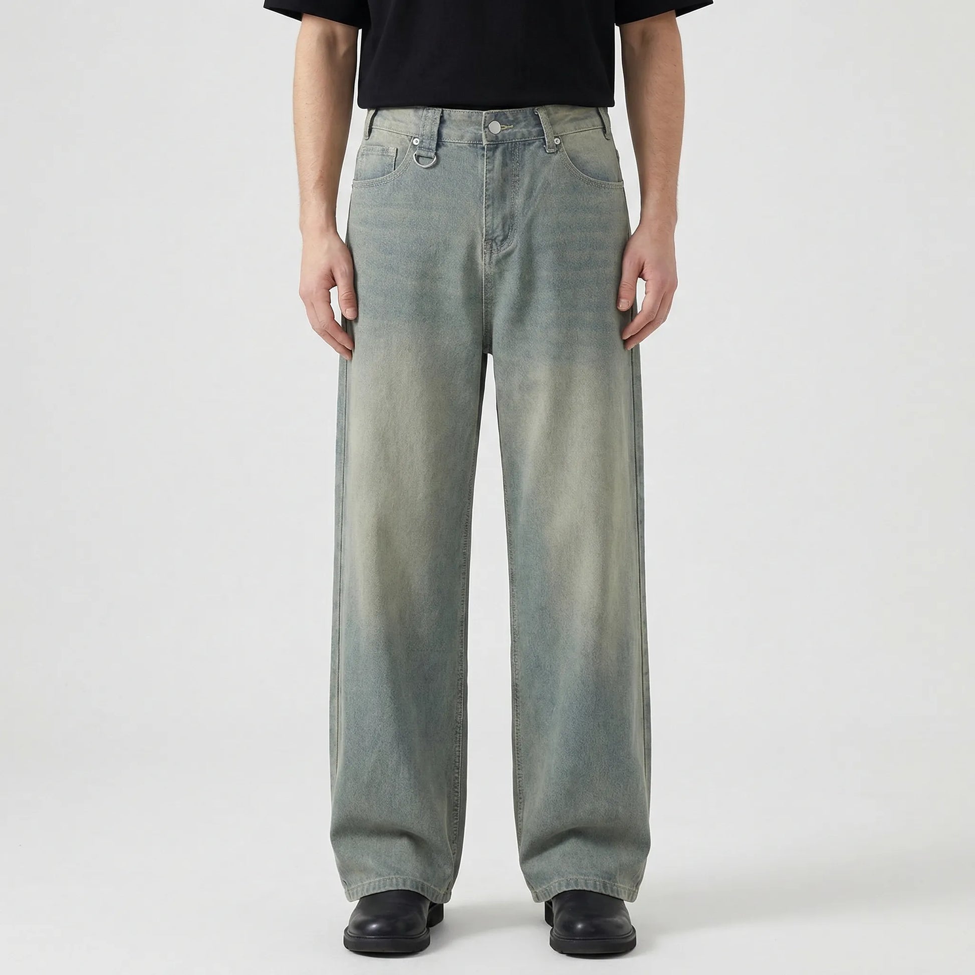 Denrix - Loose Wide-Leg Straight Washed Jeans  Casual Everyday Wear