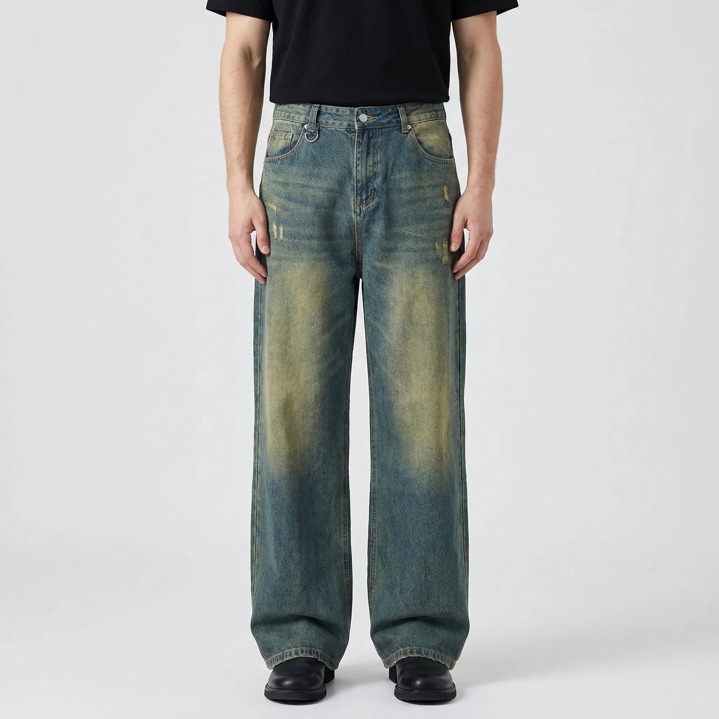 Denrix - Loose Wide-Leg Straight Washed Jeans  Casual Everyday Wear