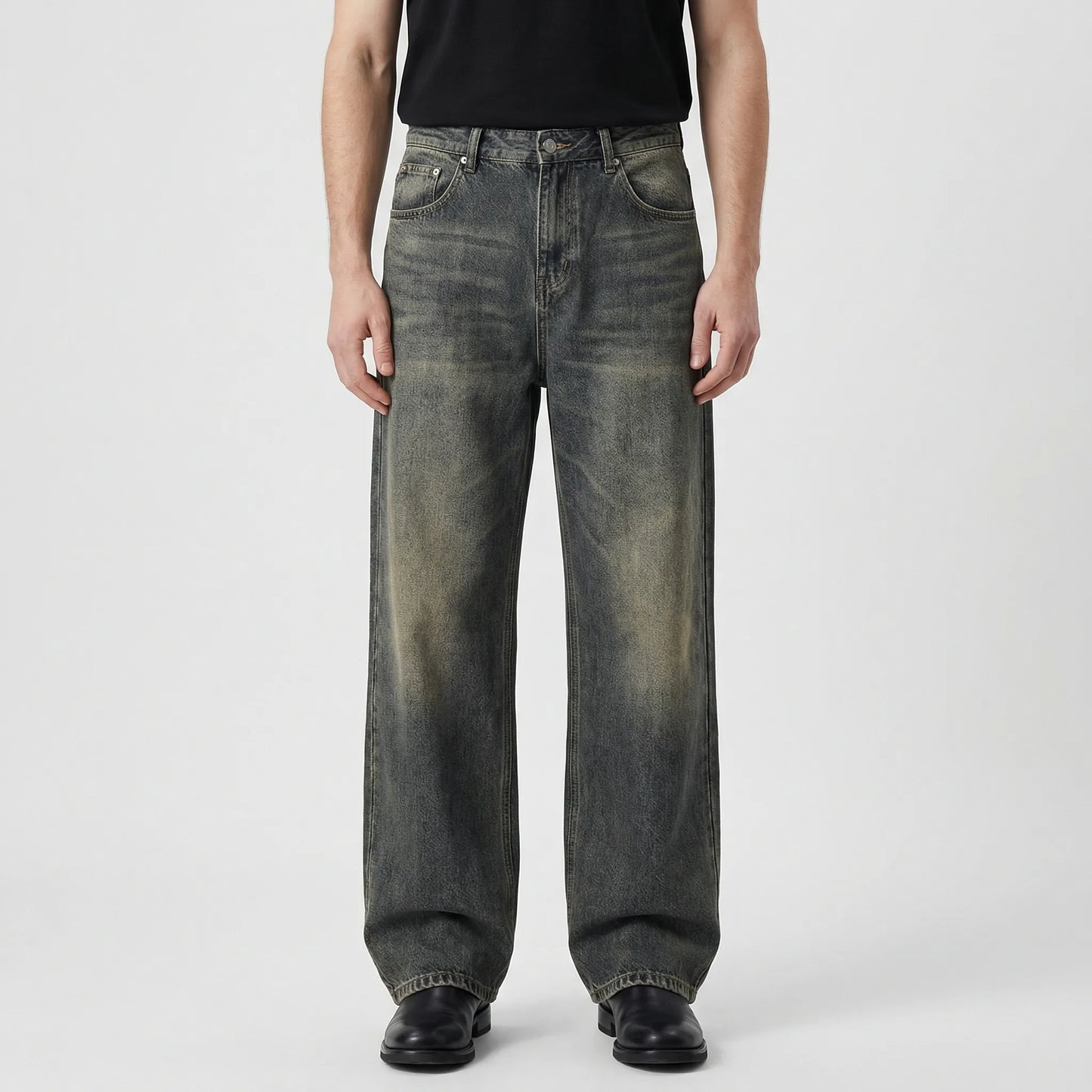 Denrix - Loose Wide-Leg Straight Washed Jeans  Casual Everyday Wear