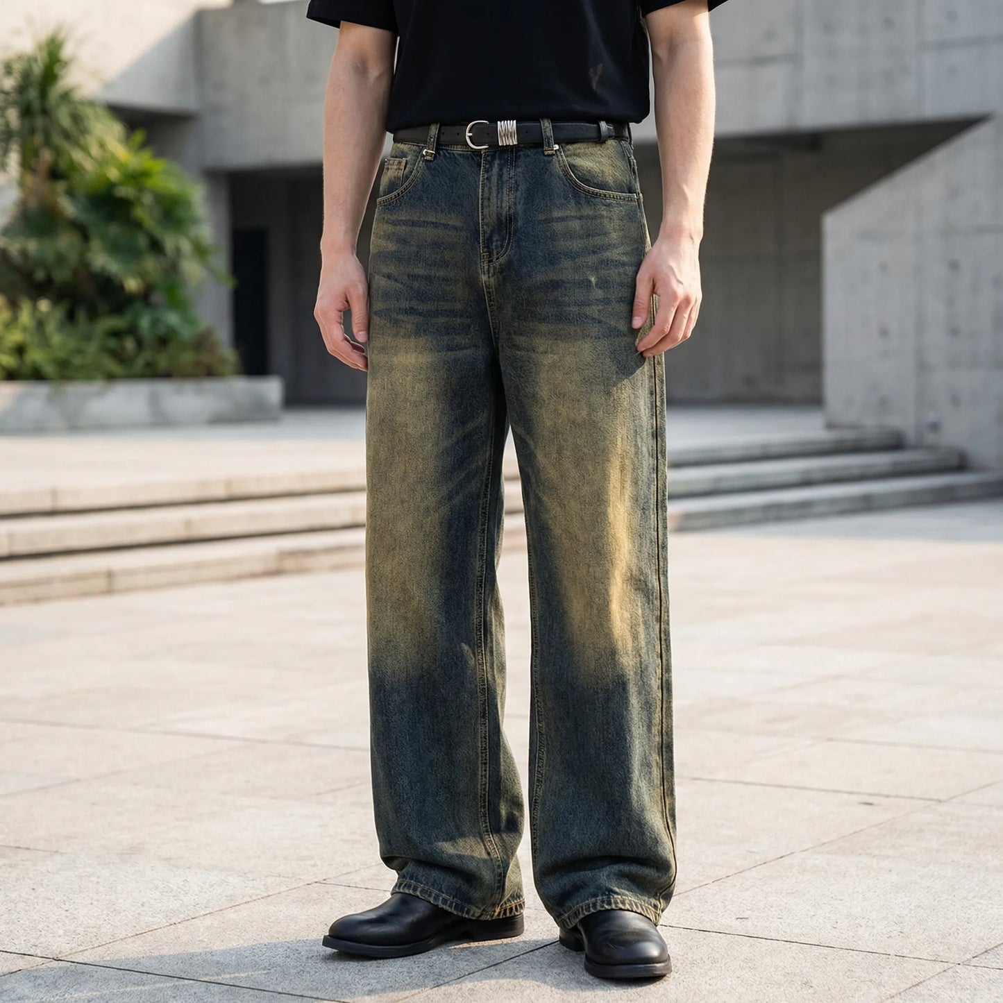 Denrix - Loose Wide-Leg Straight Washed Jeans  Casual Everyday Wear