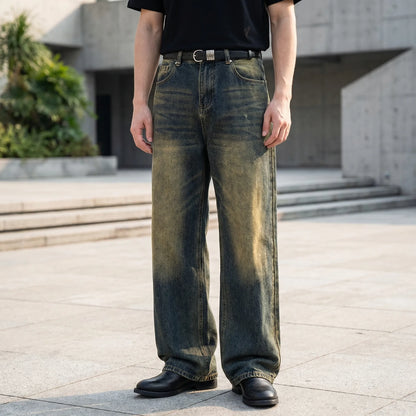 Denrix - Loose Wide-Leg Straight Washed Jeans  Casual Everyday Wear