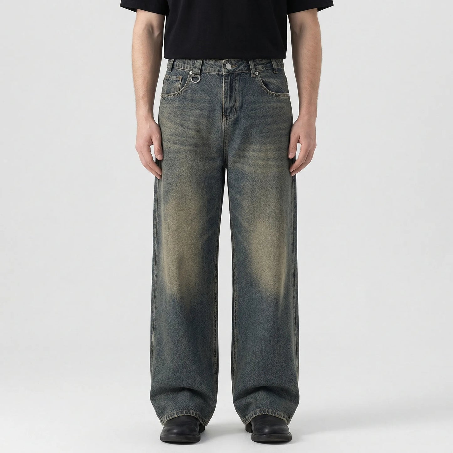 Denrix - Loose Wide-Leg Straight Washed Jeans  Casual Everyday Wear