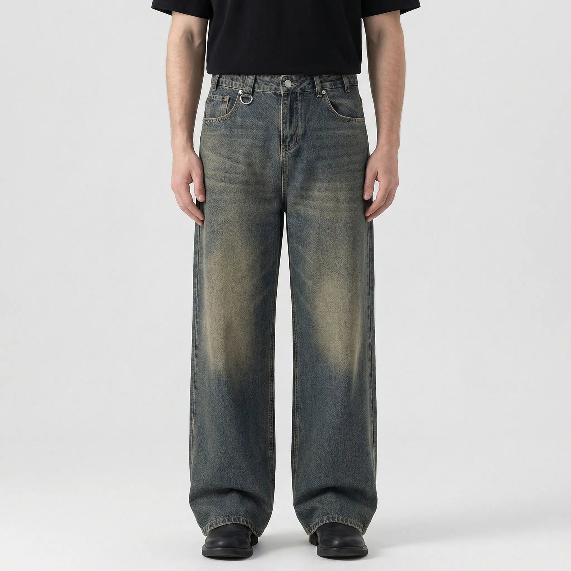 Denrix - Loose Wide-Leg Straight Washed Jeans  Casual Everyday Wear