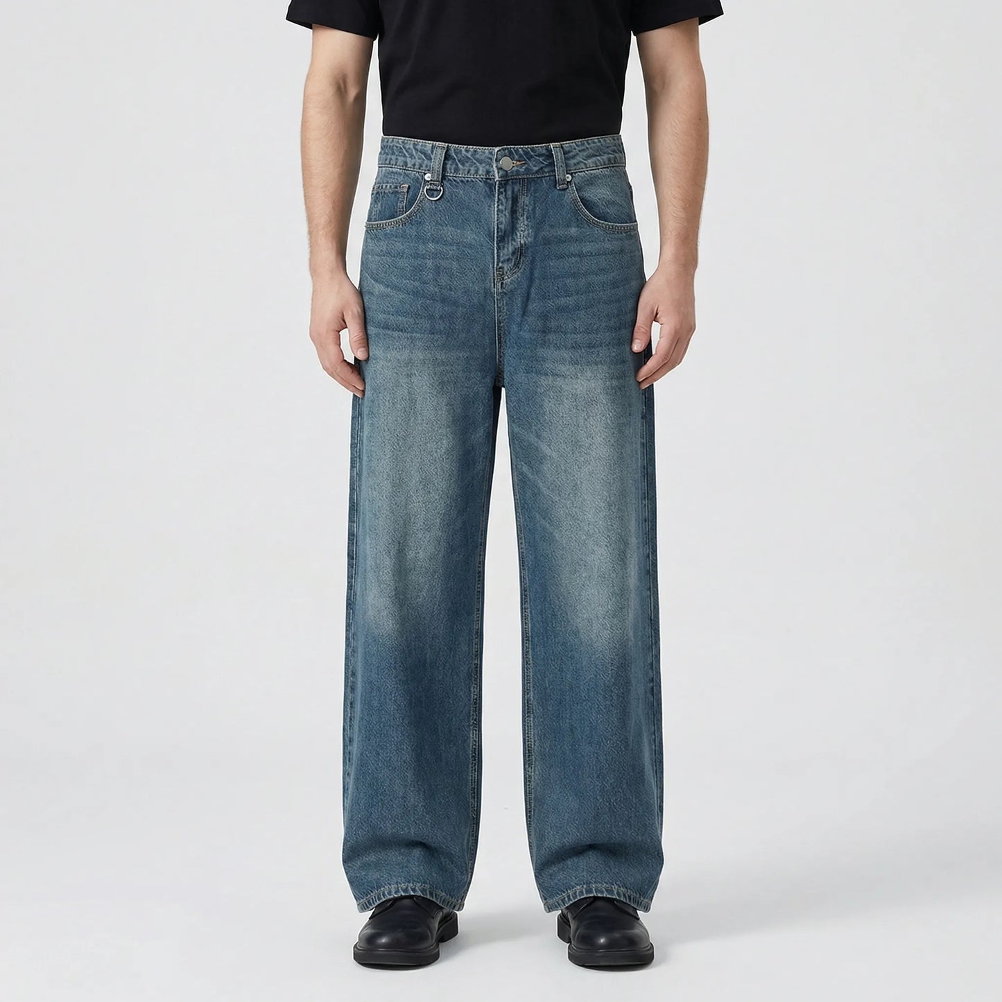 Denrix - Loose Wide-Leg Straight Washed Jeans  Casual Everyday Wear