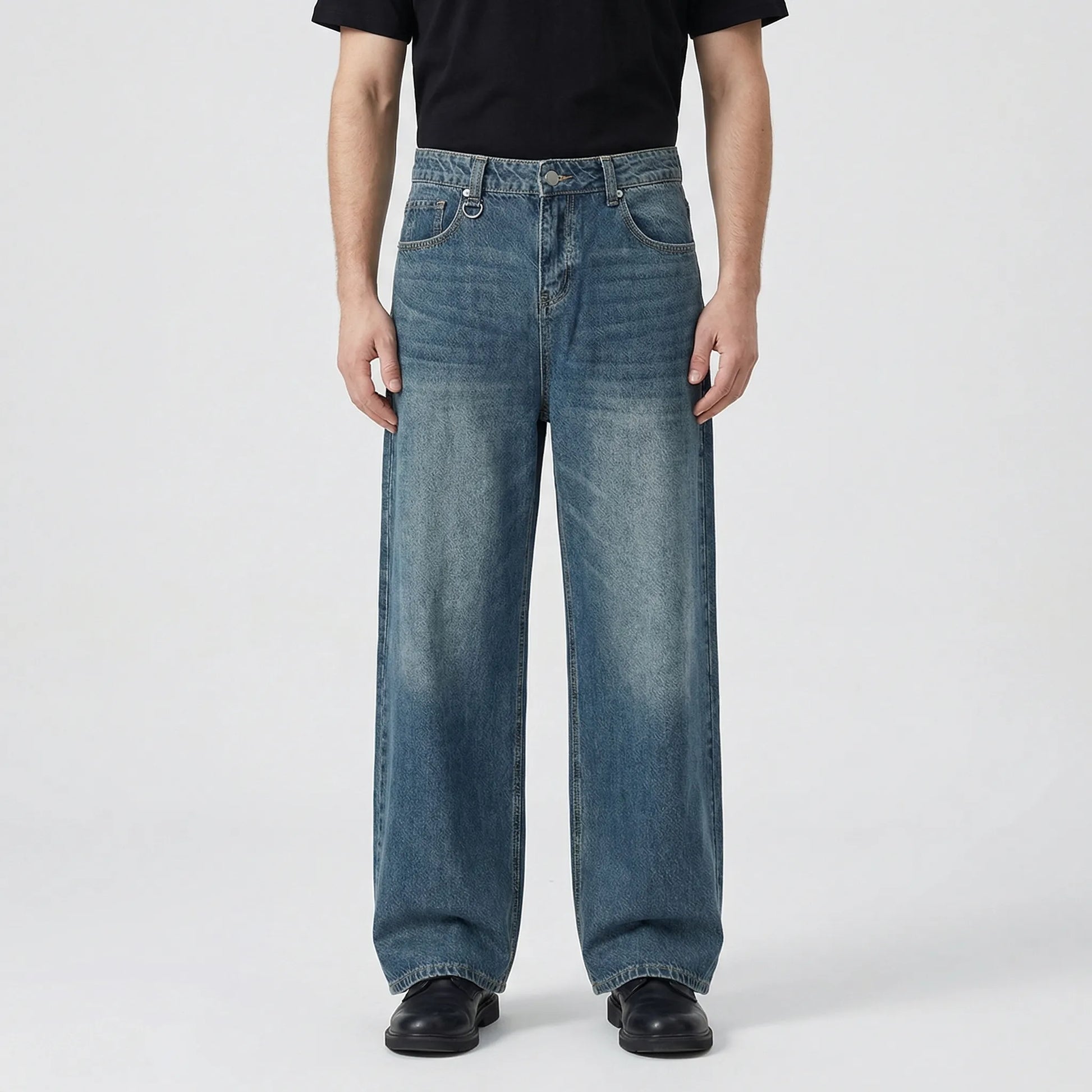Denrix - Loose Wide-Leg Straight Washed Jeans  Casual Everyday Wear