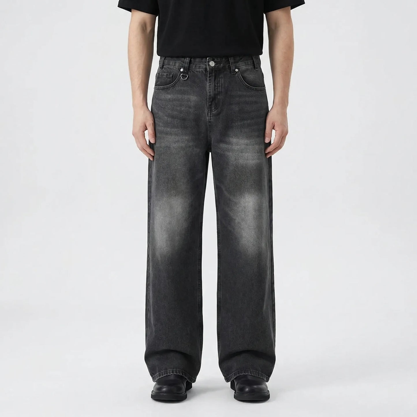 Denrix - Loose Wide-Leg Straight Washed Jeans  Casual Everyday Wear