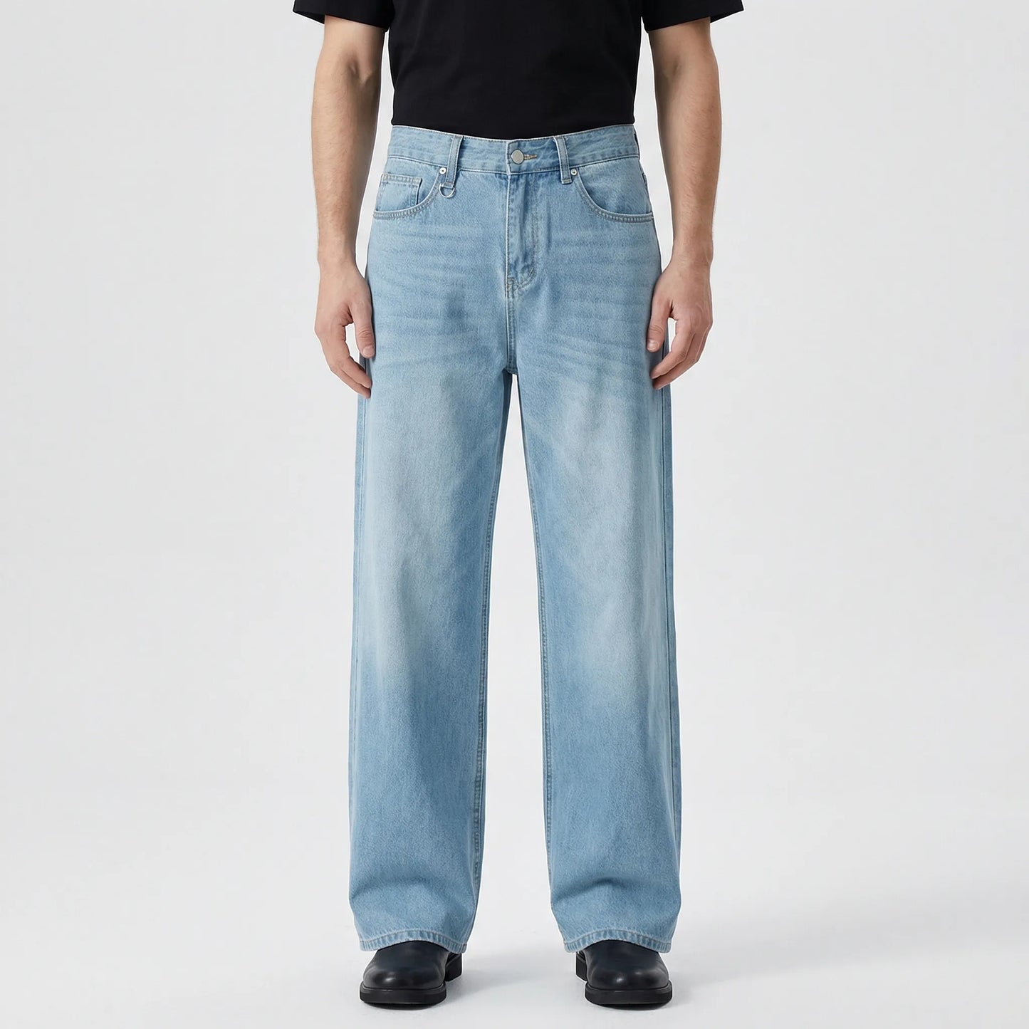 Denrix - Loose Wide-Leg Straight Washed Jeans  Casual Everyday Wear