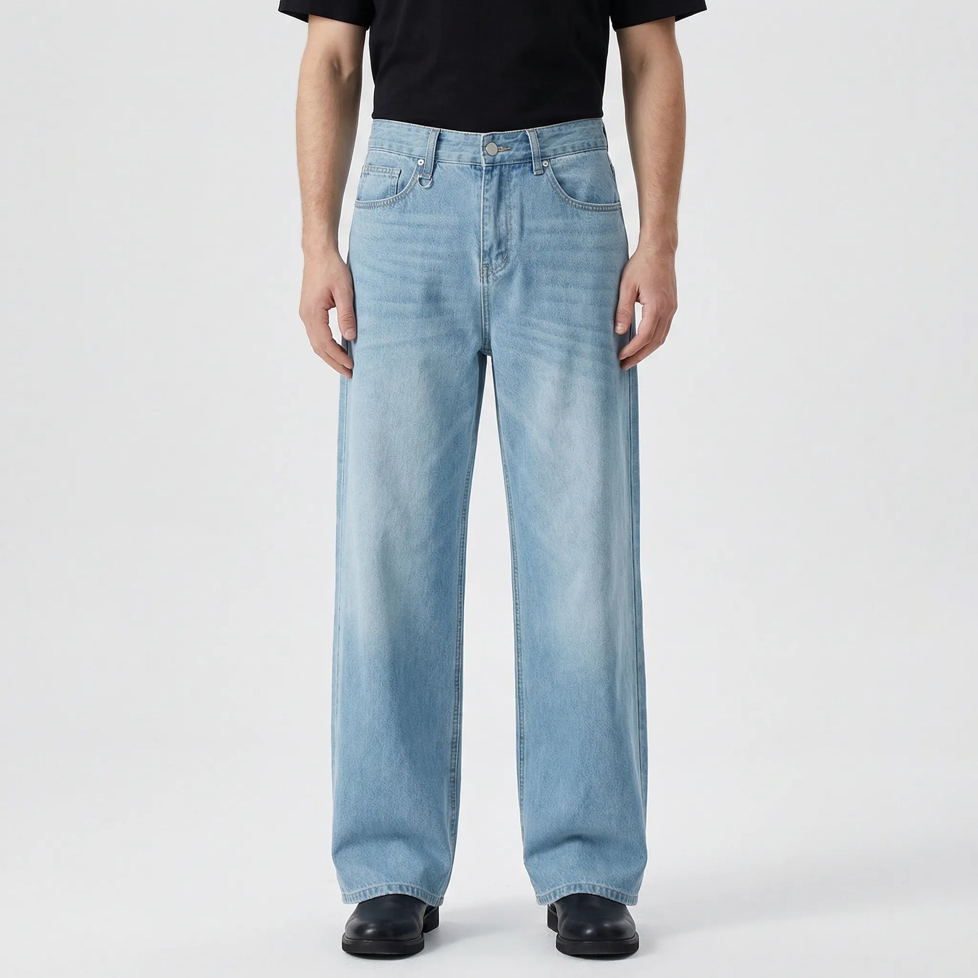 Denrix - Loose Wide-Leg Straight Washed Jeans  Casual Everyday Wear