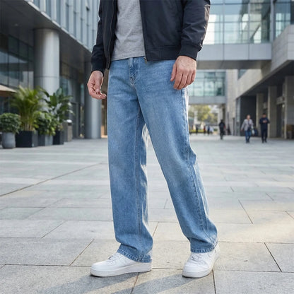 Denvorx - Straight Wide-Leg Casual Denim Trousers  Everyday Casual Wear