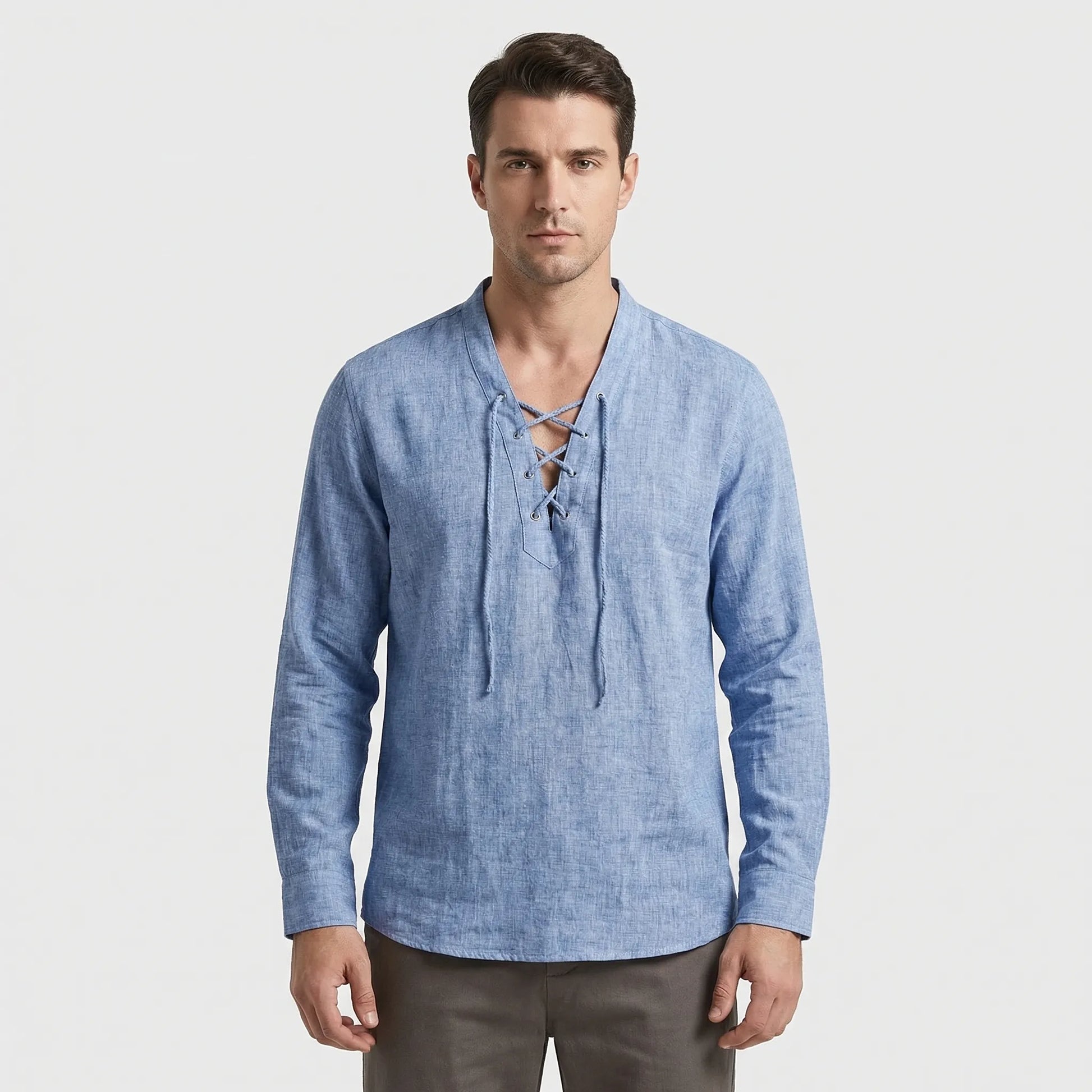 Driftlace - V-Neck Lace-Up Three-Quarter Sleeve Shirt  Casual Summer Outings