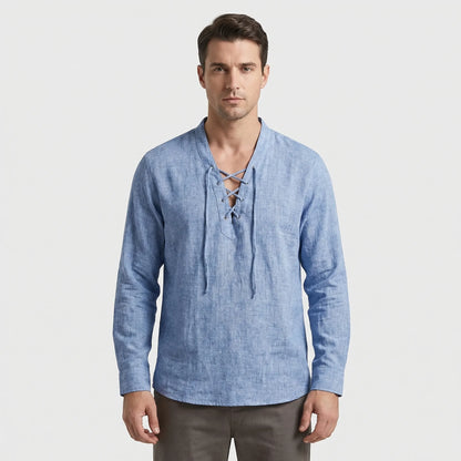 Driftlace - V-Neck Lace-Up Three-Quarter Sleeve Shirt  Casual Summer Outings