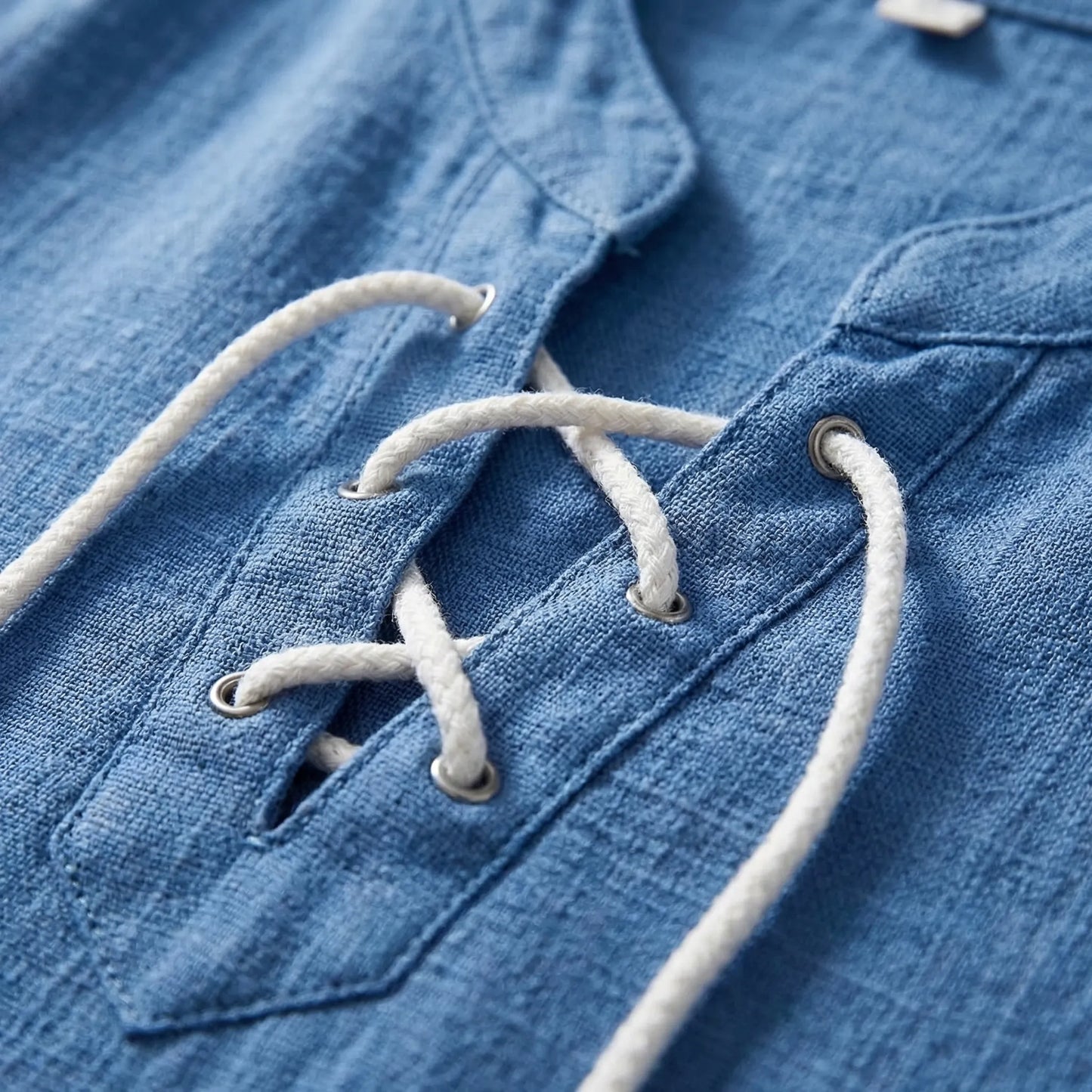 Driftlace - V-Neck Lace-Up Three-Quarter Sleeve Shirt  Casual Summer Outings