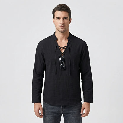 Driftlace - V-Neck Lace-Up Three-Quarter Sleeve Shirt  Casual Summer Outings