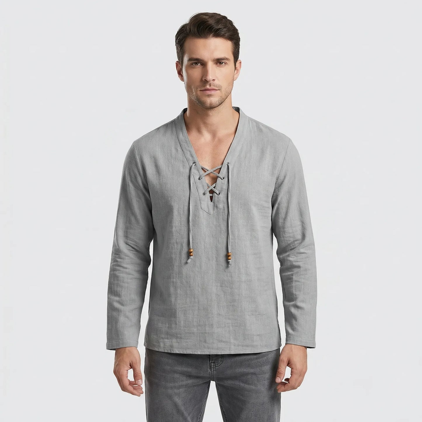 Driftlace - V-Neck Lace-Up Three-Quarter Sleeve Shirt  Casual Summer Outings