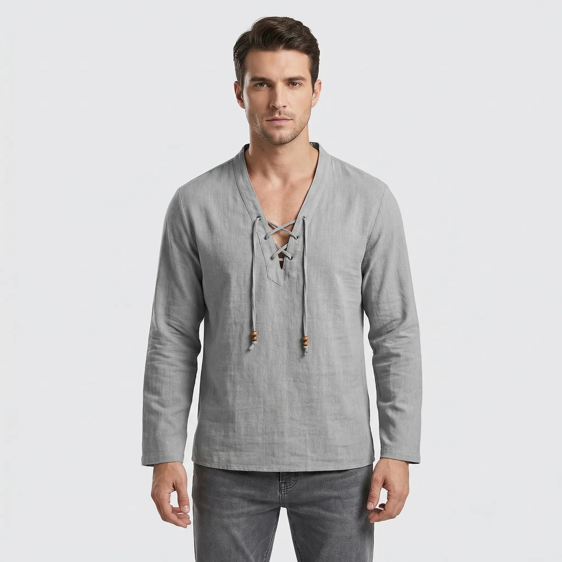 Driftlace - V-Neck Lace-Up Three-Quarter Sleeve Shirt  Casual Summer Outings