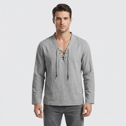 Driftlace - V-Neck Lace-Up Three-Quarter Sleeve Shirt  Casual Summer Outings