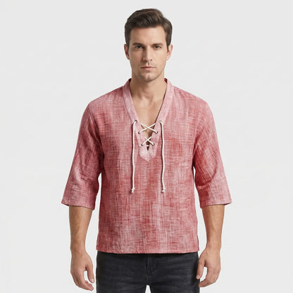 Driftlace - V-Neck Lace-Up Three-Quarter Sleeve Shirt  Casual Summer Outings
