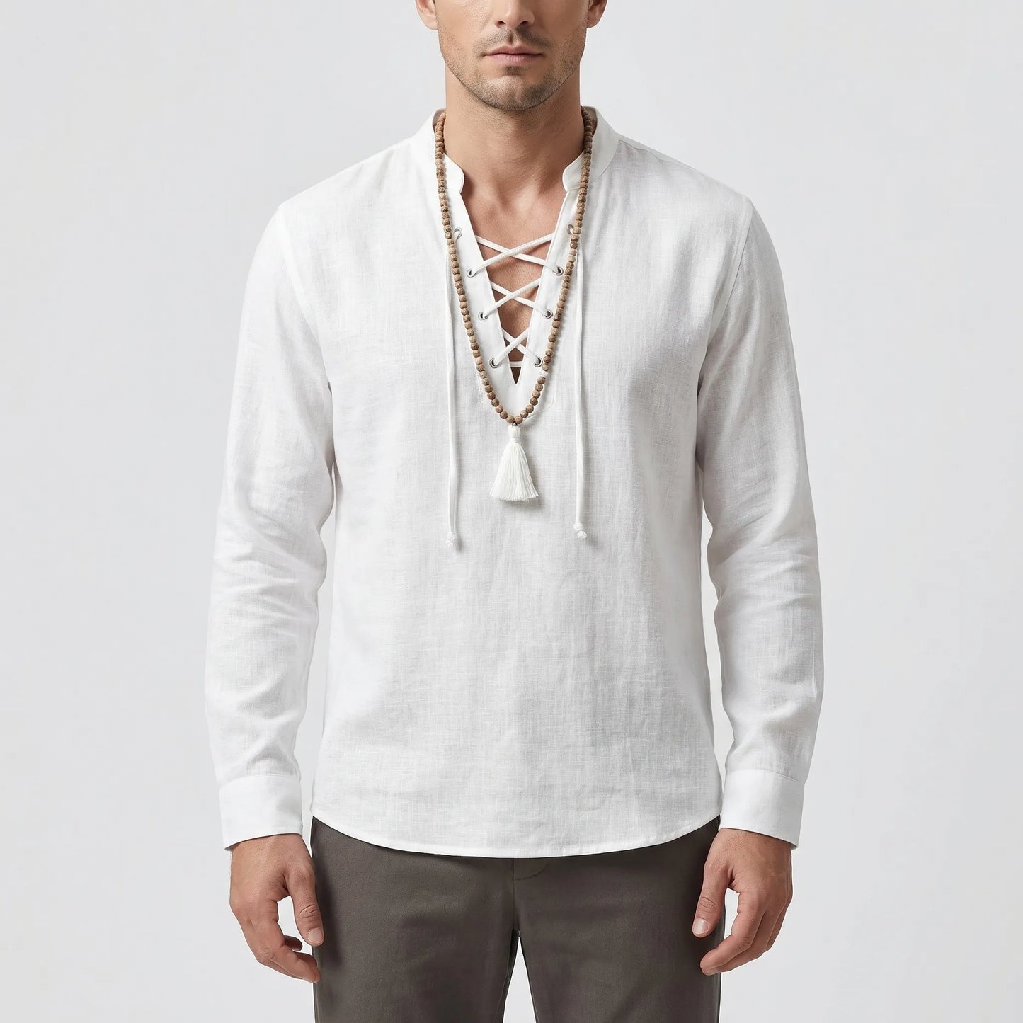 Driftlace - V-Neck Lace-Up Three-Quarter Sleeve Shirt  Casual Summer Outings