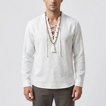 Driftlace - V-Neck Lace-Up Three-Quarter Sleeve Shirt  Casual Summer Outings
